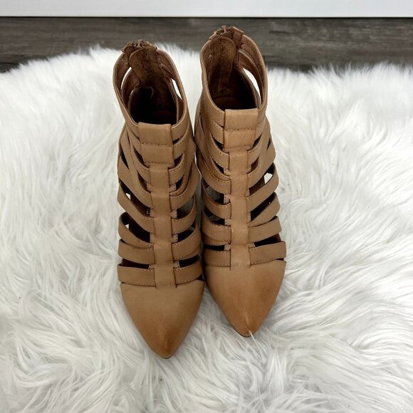 Jeffrey Campbell Womens 5 Vector Tan Camel Leather Wedge Gladiator Cage Booties - Picture 2 of 11